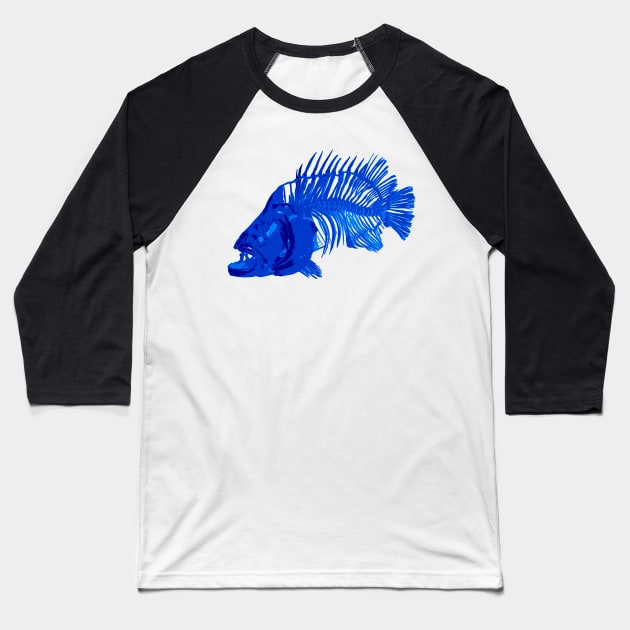 blue fish skeleton Baseball T-Shirt by paulsummers2014